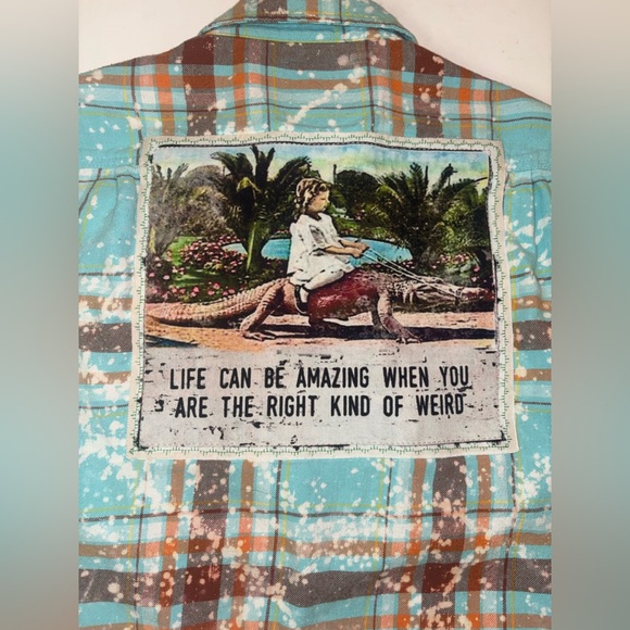 Angry Minnow Womens S Flannel Shirt Teal Life Can Be Amazing Right Kind Weird - Picture 5 of 9